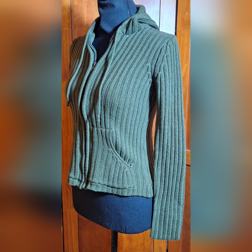 🐸DEB Ribbed Green Zip-Up Sweater - Picture 3 of 9